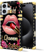 Compatible with iPhone 16 Plus Case, Glitter Red Rose Queen Leopard Lipstick - Image 3