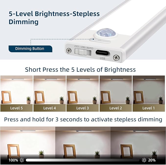 16inch Under Cabinet Lighting, 4 Pack Rechargeable Motion Sensor Light Indoor - Image 6