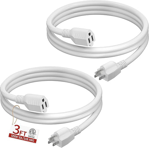 16/3 Short Extension Cord 3 FT 2 Pack, Indoor 3 Prong Power Cable, Suitable by Skrizcable