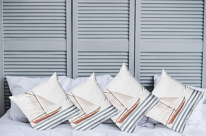 Ambesonne Nautical Throw Pillow Cushion Case Pack of 4, Let Your Dreams Sail - Image 2