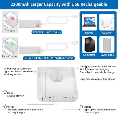15.9 inch Motion Sensor Under Cabinet Lights, Magnetic Rechargeable Under - Image 2
