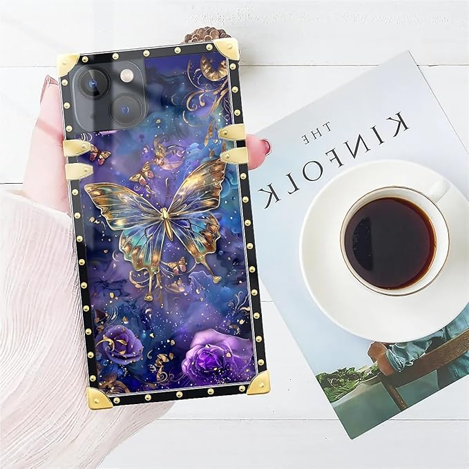 Compatible with iPhone 15 Case, Glistening Golden Butterfly Vibrant Purple Blue - Image 7