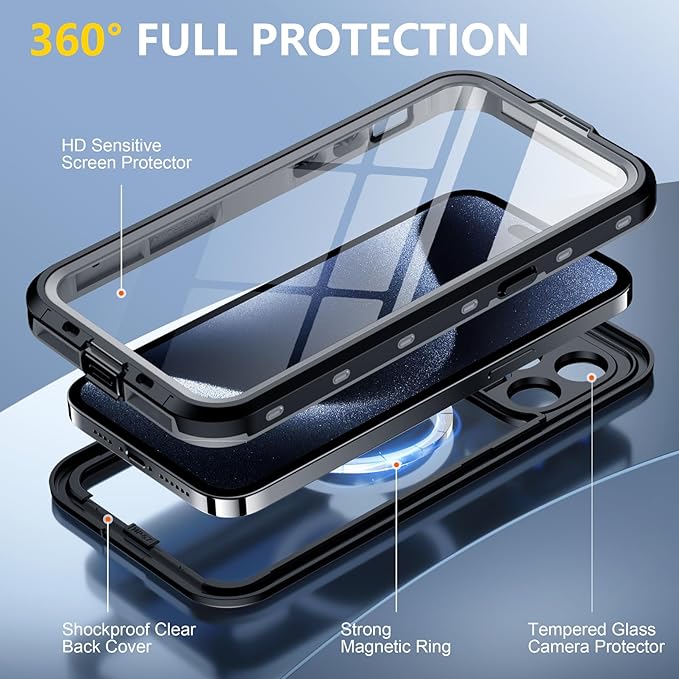 Red2Fire for iPhone 15 Pro Max Case Waterproof, Phone Case 6.7" Black/Clear - Image 6
