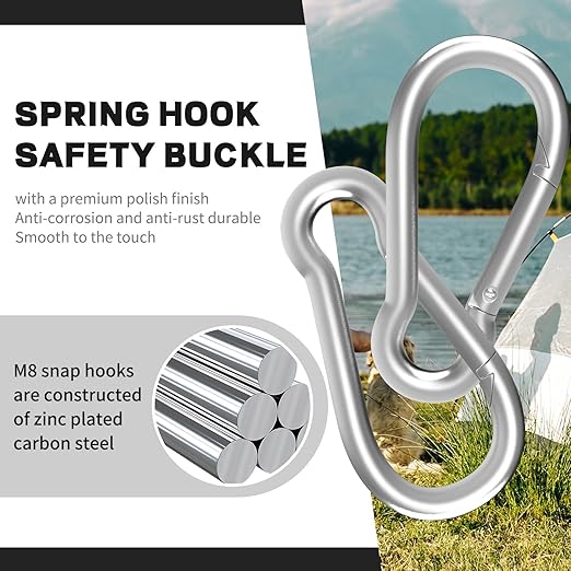 Carabiner, Heavy Duty Galvanized Steel Spring Snap Hook Carabiner Clips - Image 7