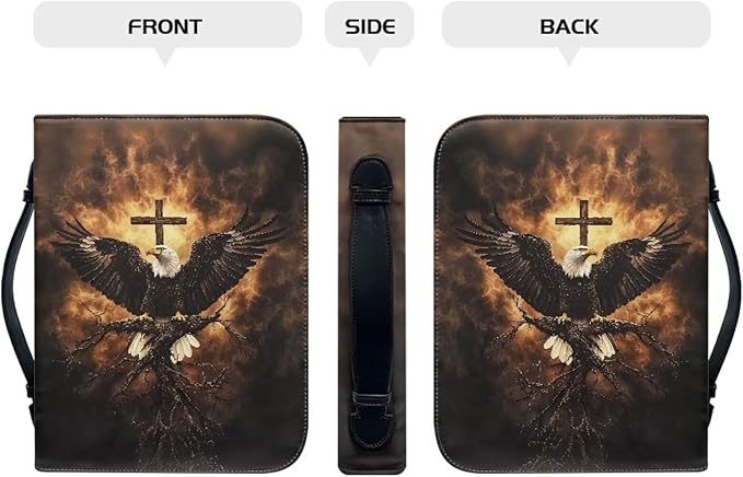 Large Bible Cover Case for Women Men Bald Eagle and Cross Print PU Leather - Image 2