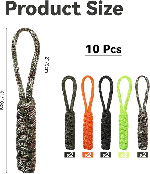 10 Pieces Paracord Zipper Pull Replacement Zipper Pulls Tab 4" Keychain - Image 2