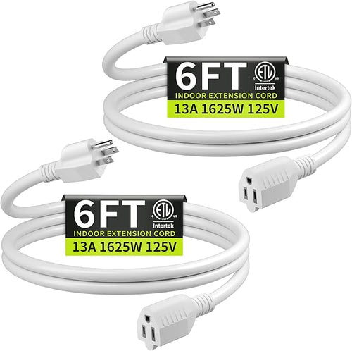 16/3 White Extension Cord 6 FT, Indoor Extension Cord by Seeklyze