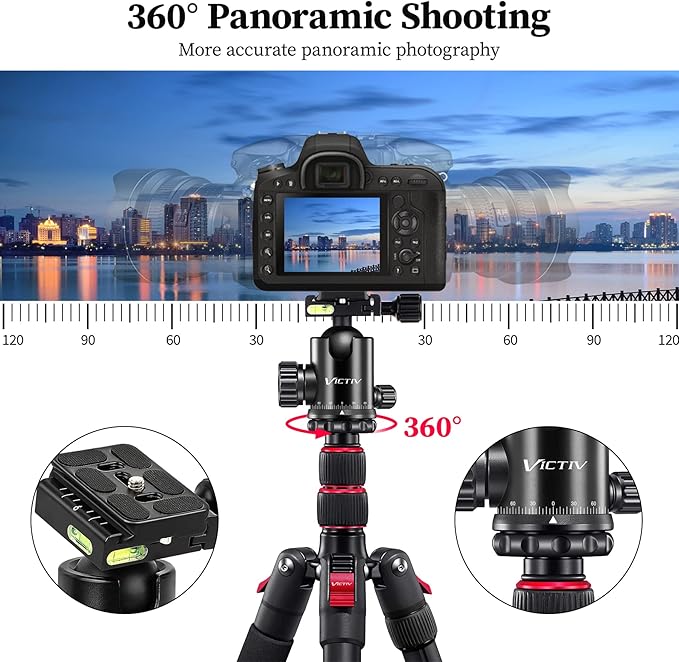 Professional Tripod for Camera, Victiv 81 inch Aluminium Compact Travel Camera - Image 5