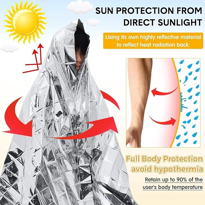 Emergency Survival Blanket, Mylar Thermal Blanket, Gigantic Space Blanket 82" x - Image 5