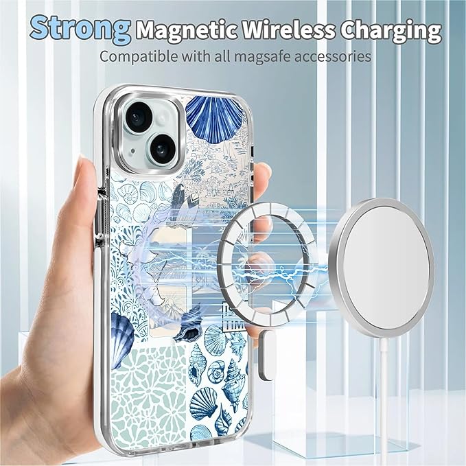 Case for iPhone 14 Plus/15 Plus, Sea Life Ocean Waves Seashell Collage Phone - Image 4