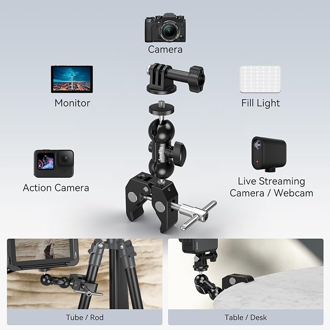 SMALLRIG Super Camera Clamp Mount, Double Ball Head Magic Arm Adapter, - Image 3