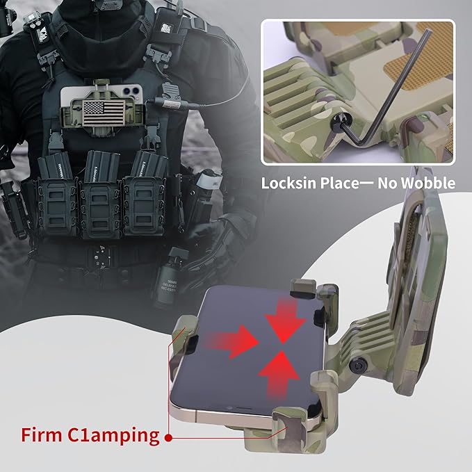 Tactical Gear Plate Carrier Vest Accessories, MOLLE Phone Chest Mount Holder - Image 7