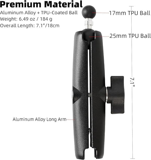 1" to 17mm Ball Adapter with 5.9" Long Double Socket Arm, Compatible with RAM B - Image 2