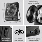 WHATOOK Large Travel Desk Fan: 10000mAh Battery 40 Hours Runtime Silent - Image 5
