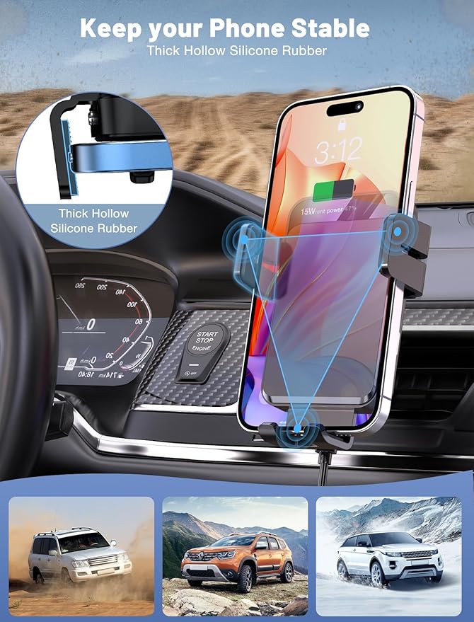 Wireless Car Charger, MOKPR Auto-Clamping Car Mount 15W/10W/7.5W Fast Charging - Image 5