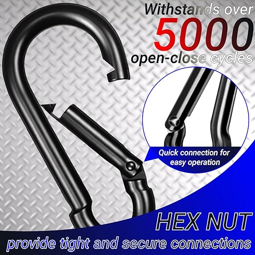 50 Pack 1.57" Heavy Duty Carabiner Clips, M4 Black Galvanized Steel Spring Snap - Image 3