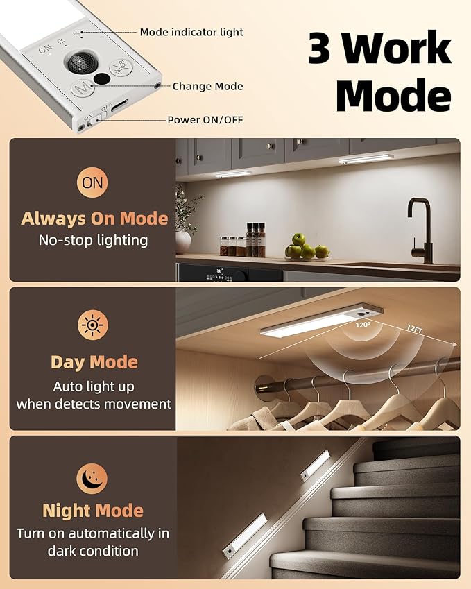 EZVALO 14.5inch Under Cabinet Lighting, Rechargeable Motion Sensor Light Indoor - Image 5