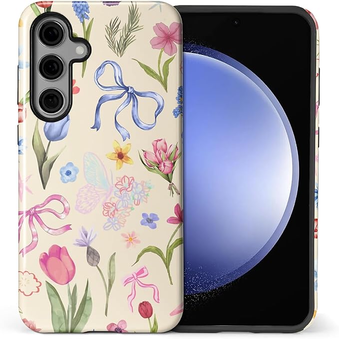 for Samsung Galaxy S25 Case, HL2 Aesthetic Flower Preppy Collage Hybrid 2 Layer by Unknown