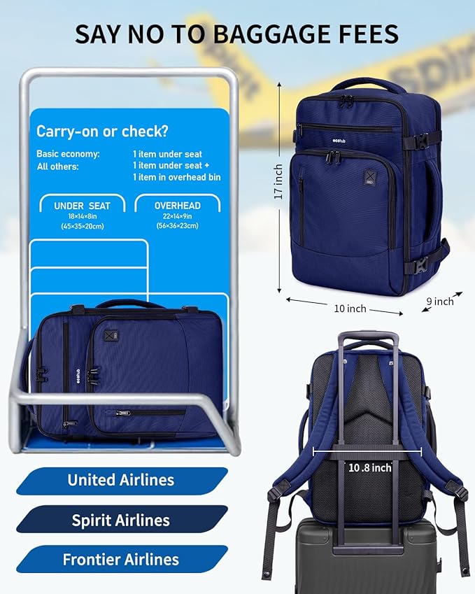 ECOHUB 17" Small Travel Backpack, United Airlines Personal Item Bag 17x10x9 - Image 2