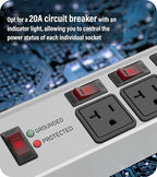 CCCEI Heavy Duty Surge Protector Power Strip 20 Amp Individual Switches. 20FT - Image 4