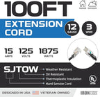 Iron Forge Cable 12 Gauge Outdoor Extension Cord 100 Ft, SJTOW 12/3 Heavy Duty - Image 2