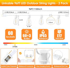 Larkvue 192FT LED Outdoor String Lights, Linkable Patio Light - Image 5