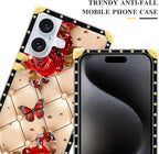Compatible with iPhone 16 Plus Case, Shining Red Rose Butterfly Leather - Image 5