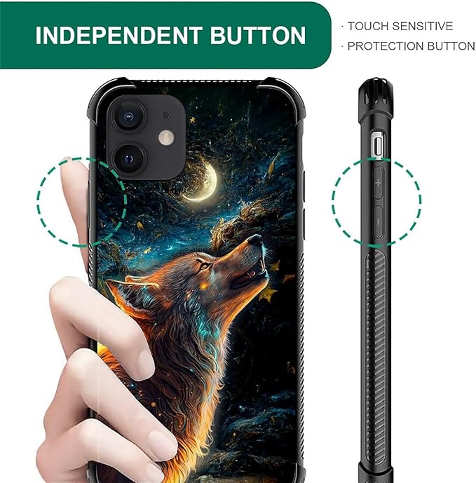 for iPhone 12 Mini Case, Star Cave Hungry Wolf Pattern Graphic Design Girl Boy - Image 7