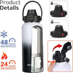 Water Bottle Insulated 32oz 40oz 64oz 128oz Straw Lid Spout Lid & 3 Lids - Image 2