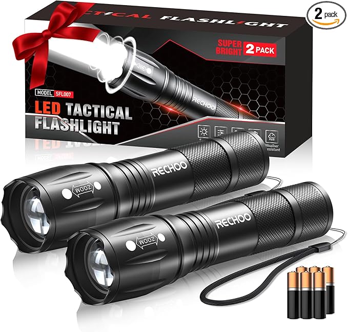 RECHOO LED Flashlight 2 Pack, Tactical Flashlights High Lumens by RECHOO