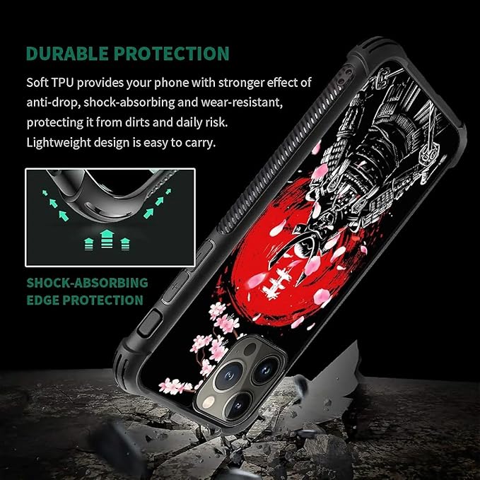 for iPhone 15 Pro Case, Sakura Japanese Samurai Pattern Graphic Design Girl Boy - Image 7