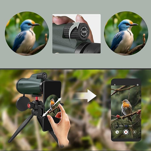 12x50 Monocular Telescope with Smartphone Adapter and Tripod, High-Power - Image 2