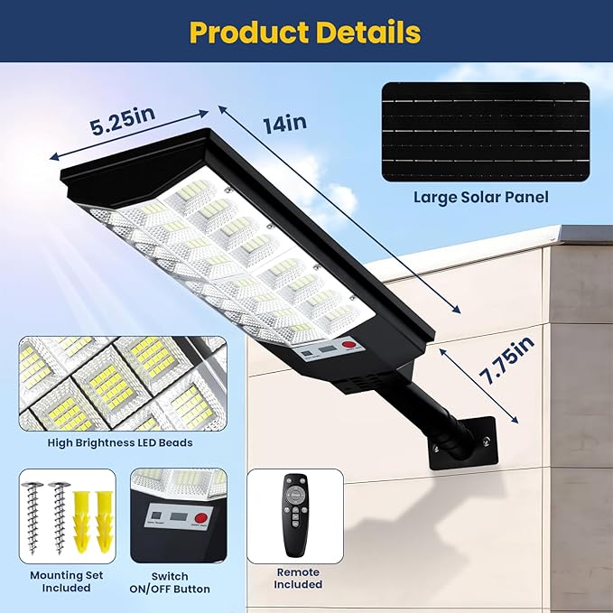 Solar Street Lights Outdoor 4-Pack, 12000LM 6500K Waterproof LED Motion Sensor - Image 6