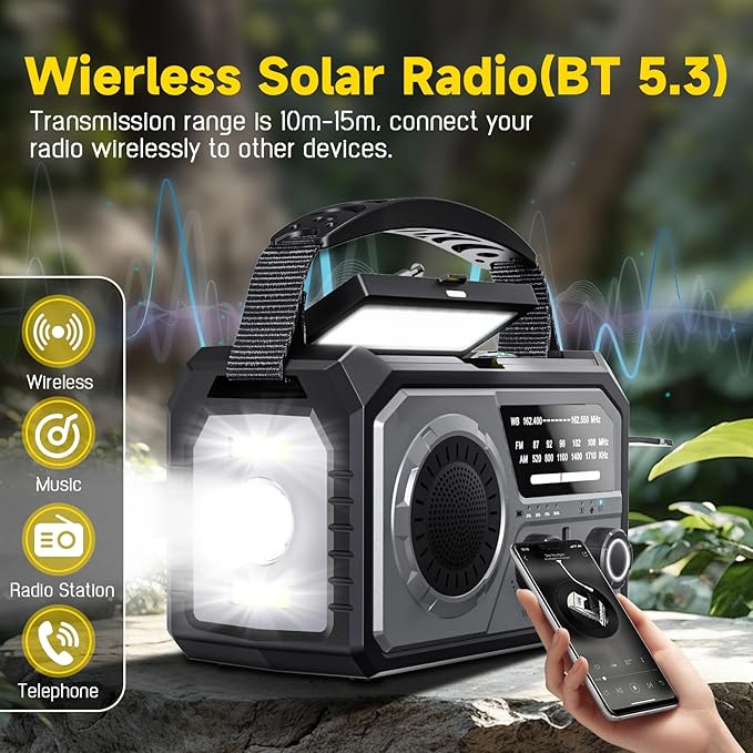 59200mWh Emergency Radio - 16000mAh Portable Solar Hand Crank NOAA/AM/FM - Image 4
