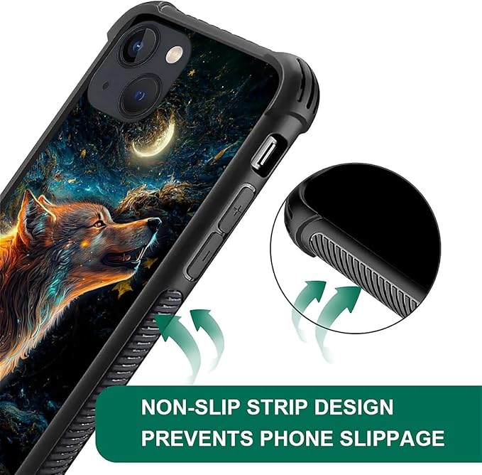 for iPhone 14 Case, Star Cave Hungry Wolf Pattern Graphic Design Girl Boy Soft - Image 6