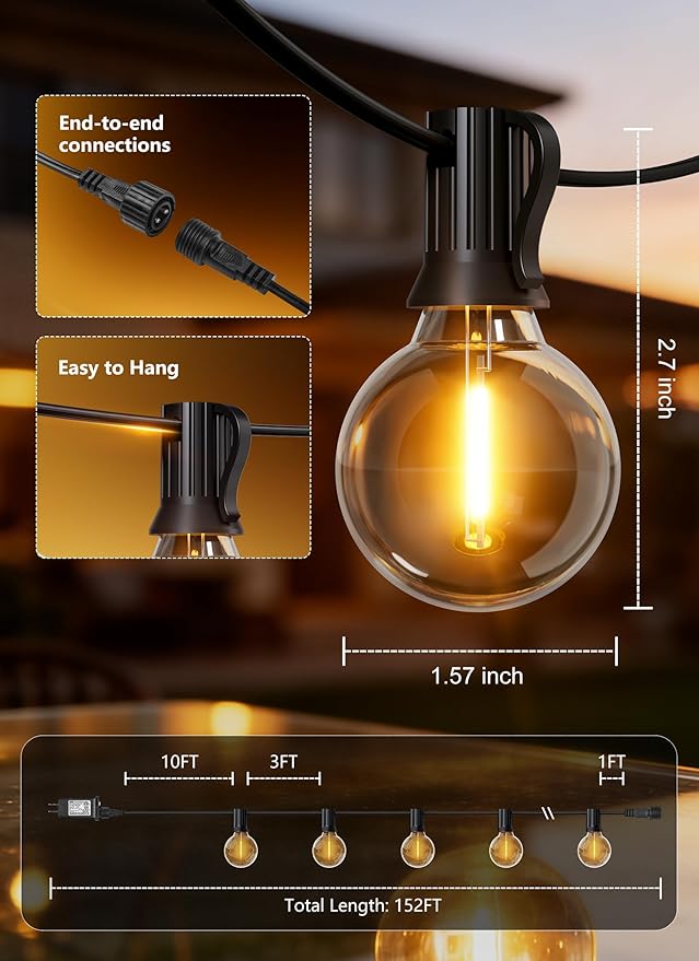 Brightown Outdoor String Lights, 152FT Shatterproof LED Patio Lights - Image 9