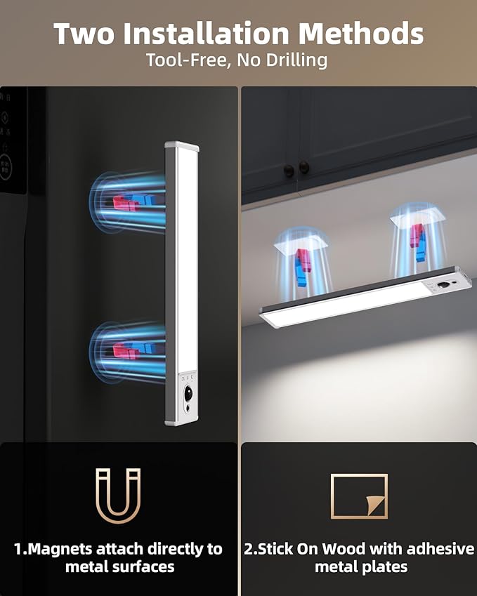 EZVALO 3-Pack Under Cabinet Lighting, 2400mAh Motion Sensor Light, LED Closet - Image 6