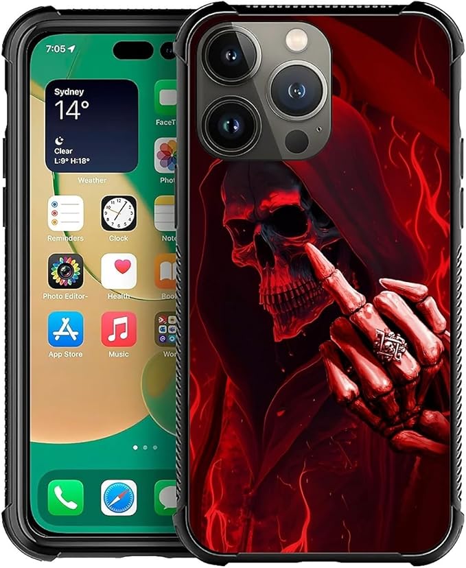 for iPhone 13 Pro Case, Gestures Funny Skull Pattern Graphic Design Girl Boy by FKBRCL4U