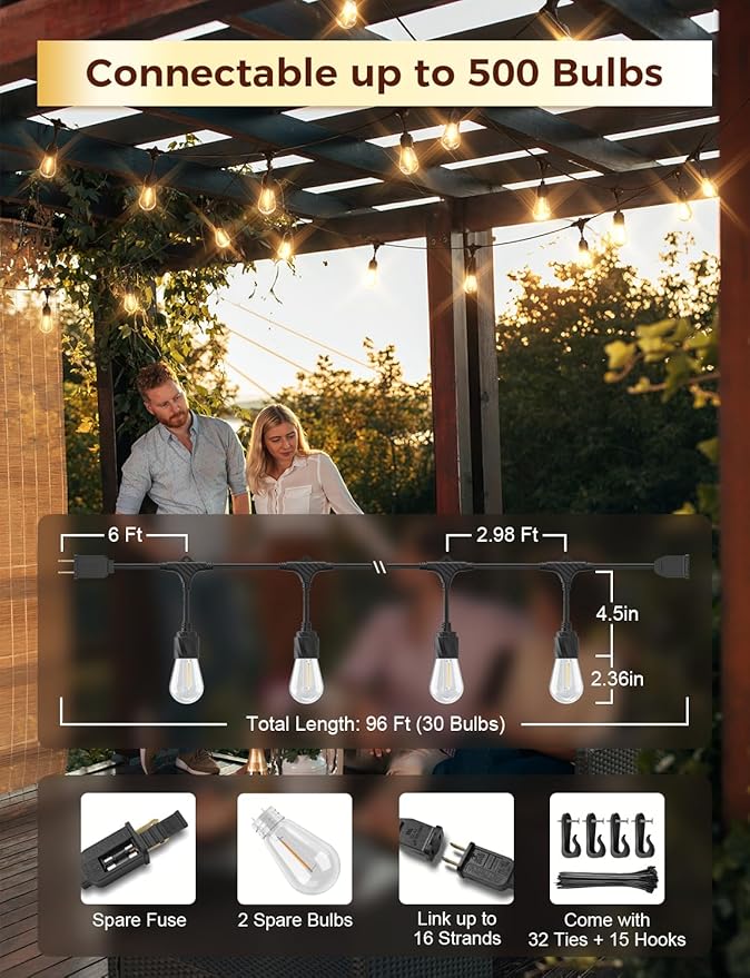 XMCOSY+ 96FT Outdoor String Lights, Patio Lights Outdoor Waterproof - Image 5