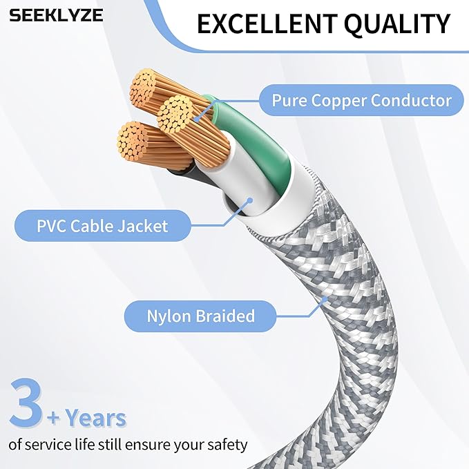 16 Gauge Braided Extension Cord 20 FT, 16/3 Flat Plug Power Cord Indoor - Image 3