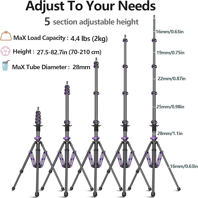 FreeSea Photography Aluminum Light Stand 83in/210cm, Travel Tripod - Image 4