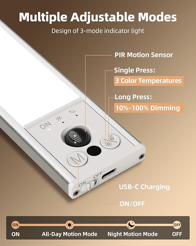 EZVALO 12-inch Under Cabinet Lighting, 3200mAh Rechargeable Motion Sensor Light - Image 7