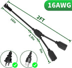 Elecan 3-Prong Y Splitter Power Extension Cord 2 FT/2 Pack, 90-Degree Angled - Image 2