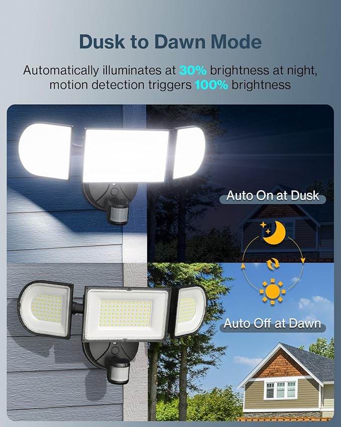 Olafus 180W Motion Sensor Outdoor Lights, 18000LM Dusk to Dawn LED Flood Lights - Image 6