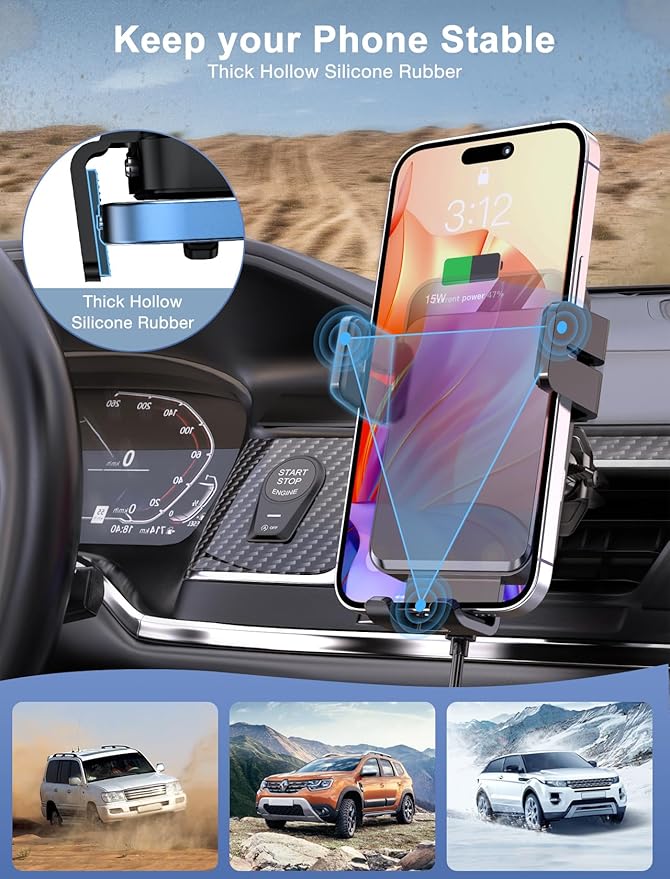 Wireless Car Charger, MOKPR Auto-Clamping Car Mount 15W/10W/7.5W Fast Charging - Image 6