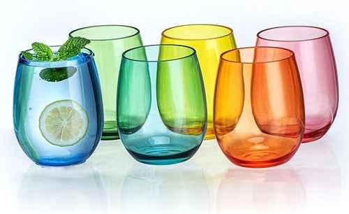 18oz Colorful Stemless Wines Cups, Shatter-Proof Acrylic Glasses Drinkware by MIYOPESI
