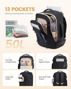 LOVEVOOK 50L Travel Backpack for Men Women, Waterproof Carry On Backpack for - Image 3