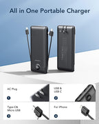 VEGER Portable Charger with Built-in AC Plug and Cables, All in One 10000mAh - Image 2