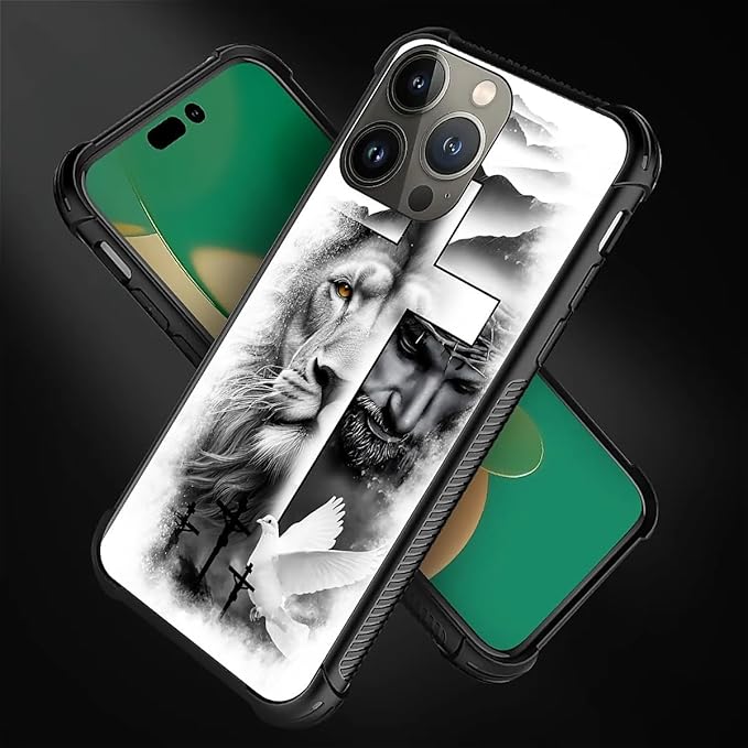 for iPhone 13 Pro Max Case, Lion Cross Jesus Christ Dove Pattern Graphic Design - Image 7