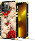 Compatible with iPhone 13 Pro Case, Shining Red Rose Butterfly Leather - Image 2